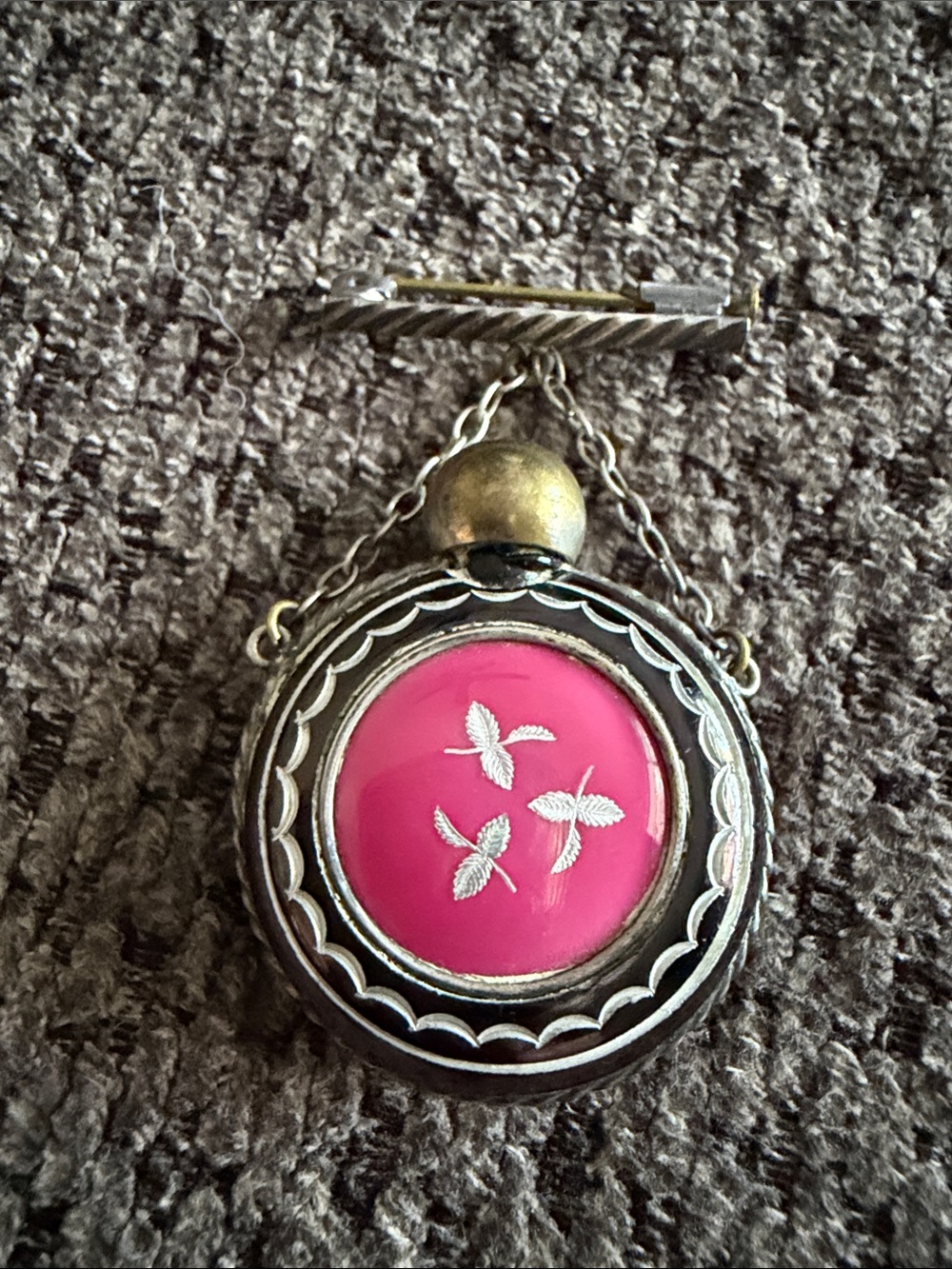 Antique pink  Enamel Floral Brooch perfume Pendant
